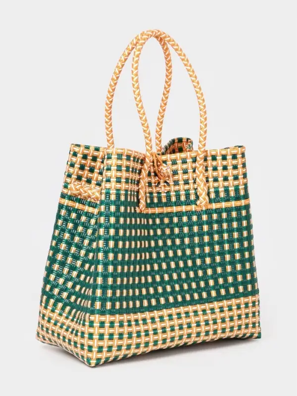 Сумка плетёная, 40&times;20&times;55 см, пластик, зелёно-бежевая