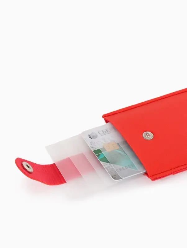 Картхолдер на кнопке, 5 карт, однотонный, красный
