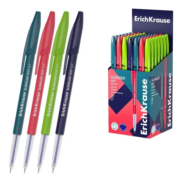 Ручка шариковая ErichKrause Slender Stick Reef, узел 0,7мм, синяя
