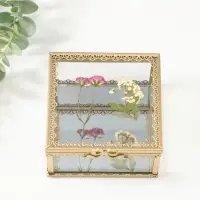 Шкатулка стекло с металлическим каркасом "Сухоцветы" квадрат 10х10,5х5,2 см