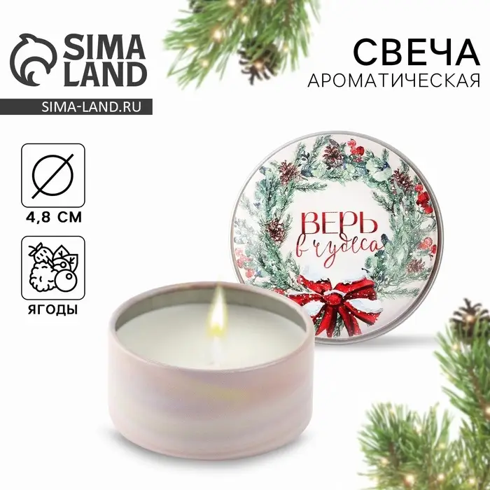 Свеча ароматическая, в железной банке &laquo;Верь в чудеса&raquo;, ягоды, d=4.8 см