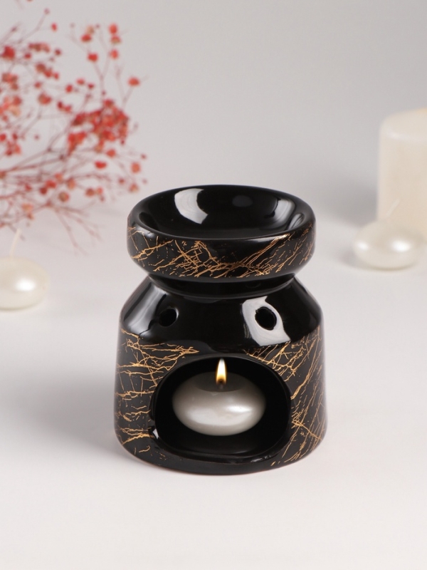 Аромалампа керамика Аромалампа керамика "Чёрный мрамор с золотыми трещинками" 9,8х9,8х11 см