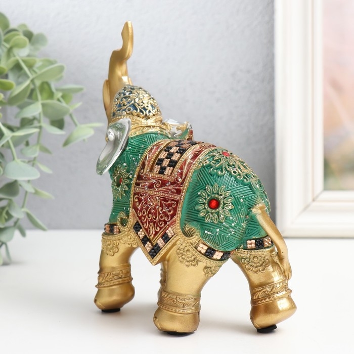 Сувенир полистоун Сувенир полистоун "Слон - попона красно-зелёная с рубинами" 12,5х5,5х15,5 см