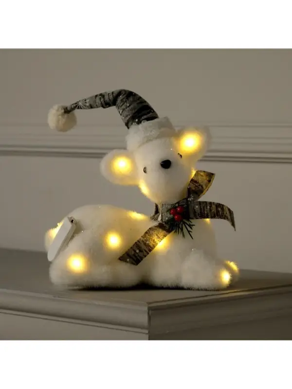 Светодиодная фигура &laquo;Олень&raquo; 21&times;19&times;10 см, флок, от батареек CR2032&times;2, свечение тёплое белое