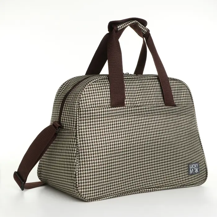 Сумка дорожная на молнии, наружный карман, длинный ремень, цвет бежевый/коричневый Сумка дорожная на молнии, наружный карман, длинный ремень, цвет бежевый/коричневый