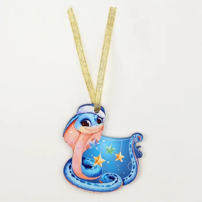 Ёлочная игрушка - подвеска деревянная «Новый год! Праздничная змея», символ года 2025 Ёлочная игрушка - подвеска деревянная «Новый год! Праздничная змея», символ года 2025