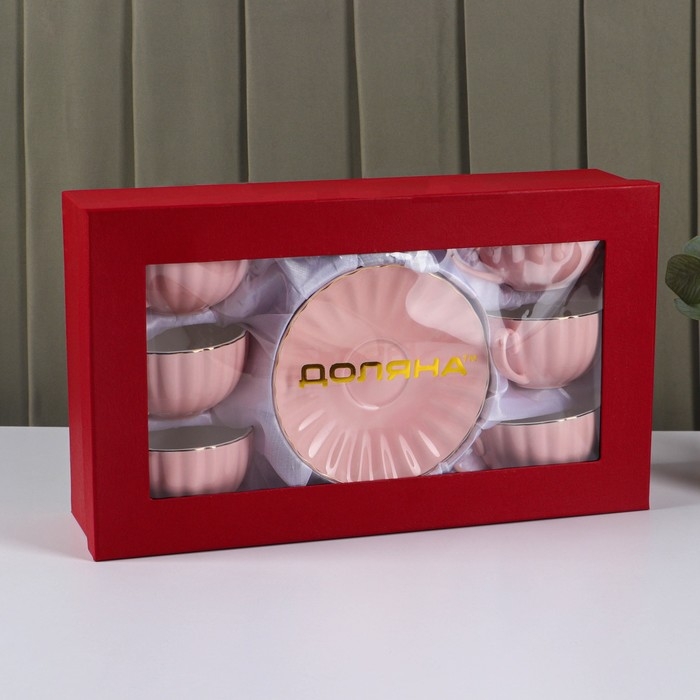 Сервиз фарфоровый чайный Доляна «Вивьен», 12 предметов: 6 чашек 200 мл, 6 блюдец d=15 см, цвет розовый Сервиз фарфоровый чайный Доляна «Вивьен», 12 предметов: 6 чашек 200 мл, 6 блюдец d=15 см, цвет розовый