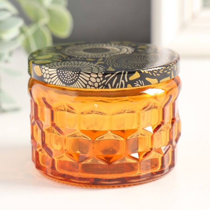Банка для свечей стекло с крышкой Банка для свечей стекло с крышкой "Соты" оранж 5х7х7 см, МИКС