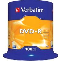 Носители информации DVD-R, 16x, Verbatim Azo Matt Silver, Cake/100, 43549