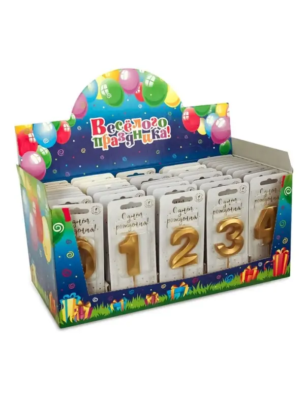 Шоу-бокс со свечами для торта цифры "Золотые витые"