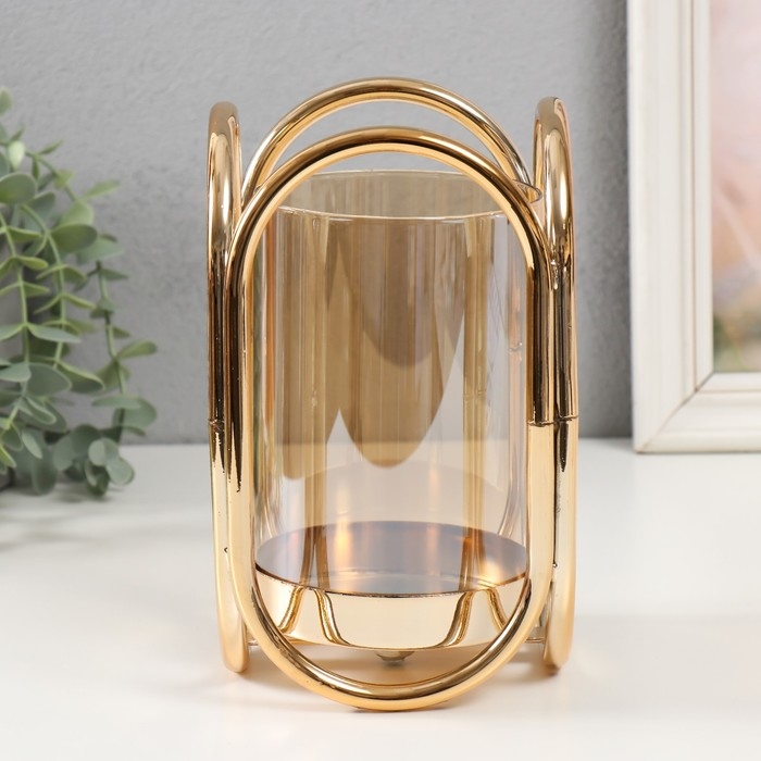 Подсвечник металл  Подсвечник металл "Октавия" золото d=9,5см 12,3х12,3х20 см