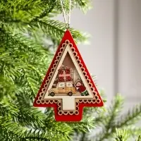 Ёлочная игрушка &laquo;Ёлка с Дедом Морозом и машиной&raquo;, 12.5&times;9.5&times;1.5 см, от батареек, свечение тёплое белое