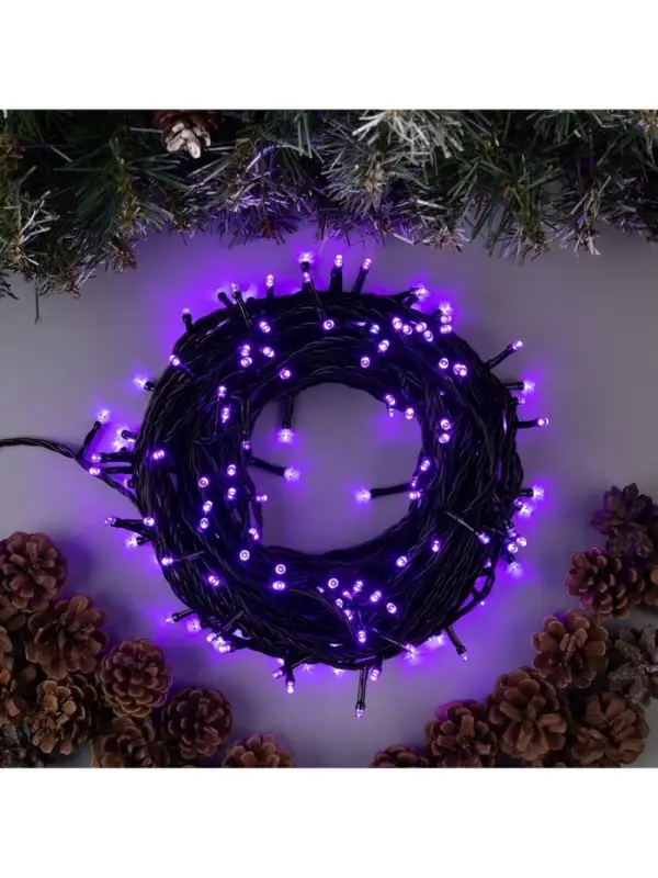 Гирлянда &laquo;Нить&raquo; 20 м, IP44, тёмная нить, 200 LED, свечение фиолетовое, 8 режимов, 220 В