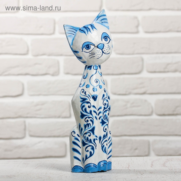 Сувенир дерево Сувенир дерево "Кошка с синей росписью" 9х4,5х30 см