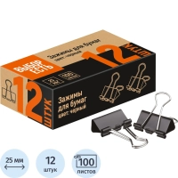 Зажимы для бумаг 25мм 12шт/уп, в карт,кор, цвет черный
