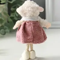 Сувенир п"Белая овечка в пыльно-розовом платье" 5х6,5х13 см