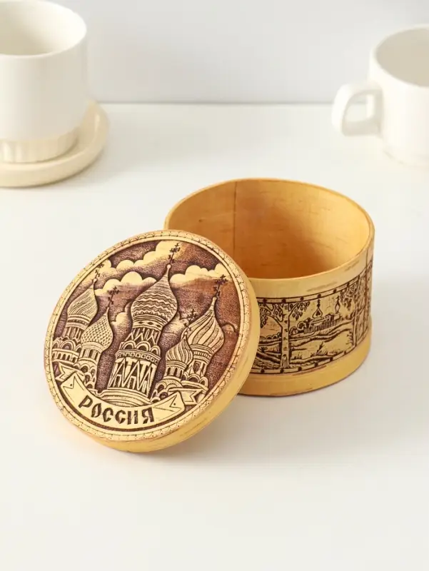 Шкатулка для украшений &laquo;Россия&raquo;, круглая, 12&times;7 см, береста