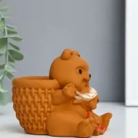 Подставка для мелочей "Медведь с корзинкой" 9х10х8 см, гипс, коричневый