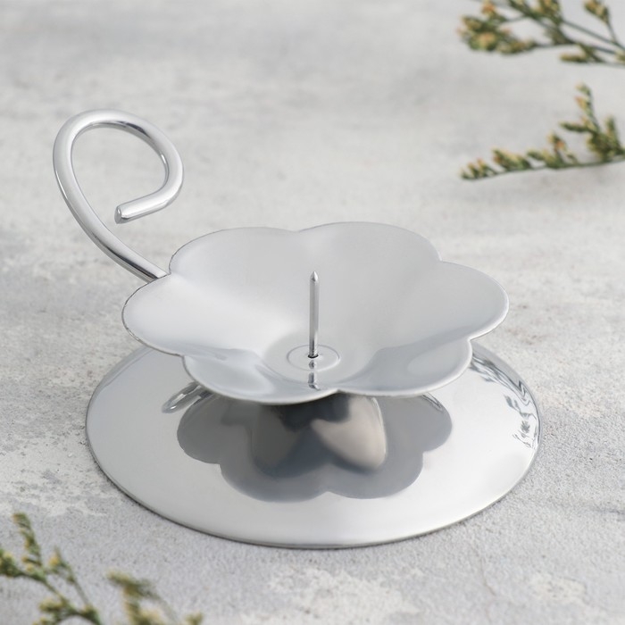 Подсвечник Подсвечник "Цветок Н" металл на одну свечу, 9х3,5 см, хром