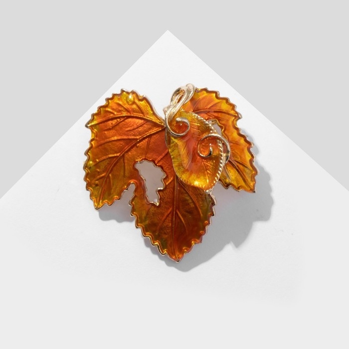 Брошь «Лист» с завитками, цвет жёлто-оранжевый в золоте Брошь «Лист» с завитками, цвет жёлто-оранжевый в золоте