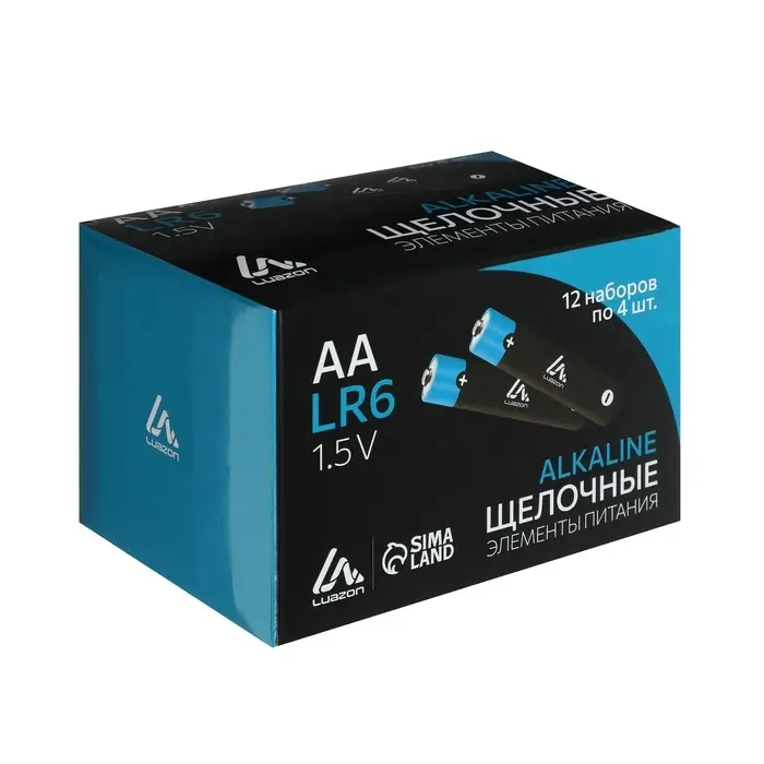 Батарейка алкалиновая (щелочная) Luazon, АА, LR6, блистер, 4 штуки