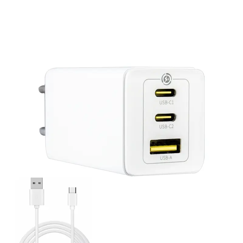 Сетевое зарядное устройство с кабелем Type-C-Type-C+2 PD65W+USB QC3.0 GaN CCGP120202 Baseus белый