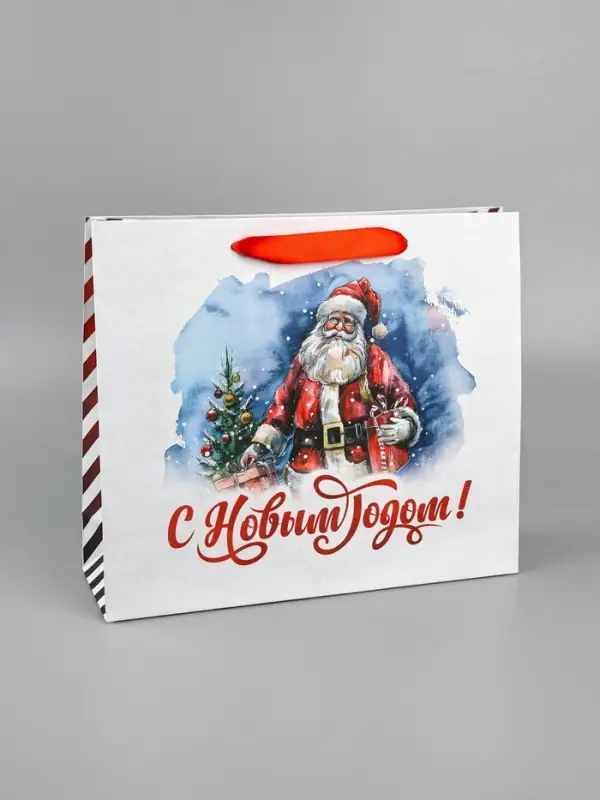 Пакет подарочный новогодний крафтовый, &laquo;Дед Мороз&raquo;, 30&times;26&times;9 см