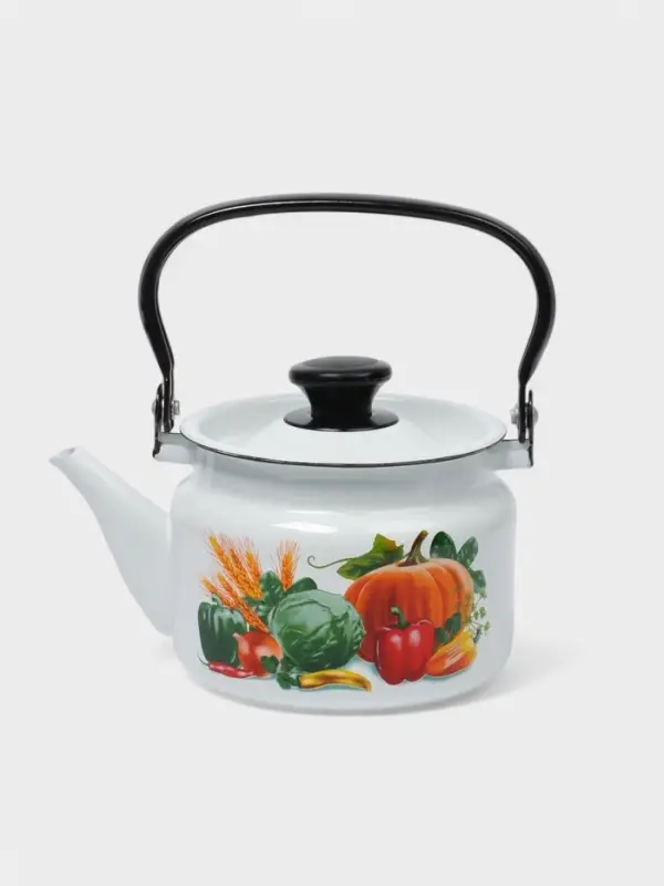 Чайник, 1.5 л, эмалированная сталь, деколь МИКС, белый