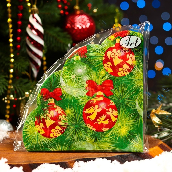 Новогодние салфетки бумажные Art Bouquet Rondo «Украшение на новогоднюю ель», 3 слоя, d 32 см., 12 шт.