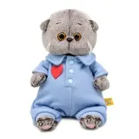 Мягкая игрушка &laquo;Кот Басик BABY&raquo; в голубом комбинезоне с сердечком, 20 см