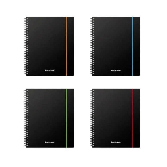 Тетрадь на спирали ErichKrause. Accent А5, 80 листов, в клетку, пластиковая обложка, на резинке, блок офсет, МИКС