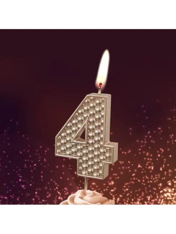 Свеча в торт на шпажке "Жемчужная", цифра "4", шампань