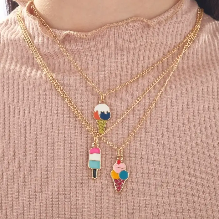 Кулоны парные на цепочке &laquo;Виды мороженого&raquo;, 45 см, цветные в золоте