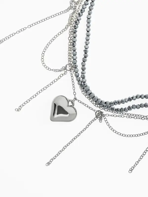 Колье "Сердце" переплетение, цвет серый в серебре