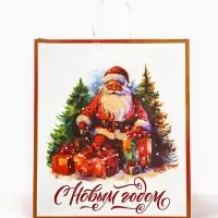 Пакет бумажный подарочный новогодний крафт &laquo;С Новым годом&raquo; 32&times;17.5&times;37 см
