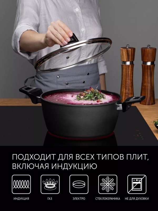 Кастрюля с крышкой 24 см Graphit-24C антипригарная 4,2 литра