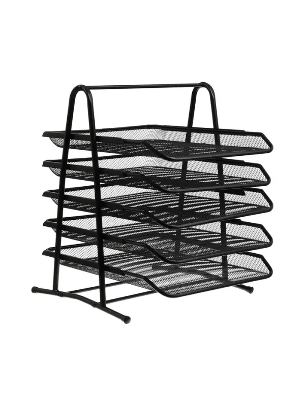 Лоток для бумаг, горизонтальный, металлическая сетка, 5 отделений, чёрный