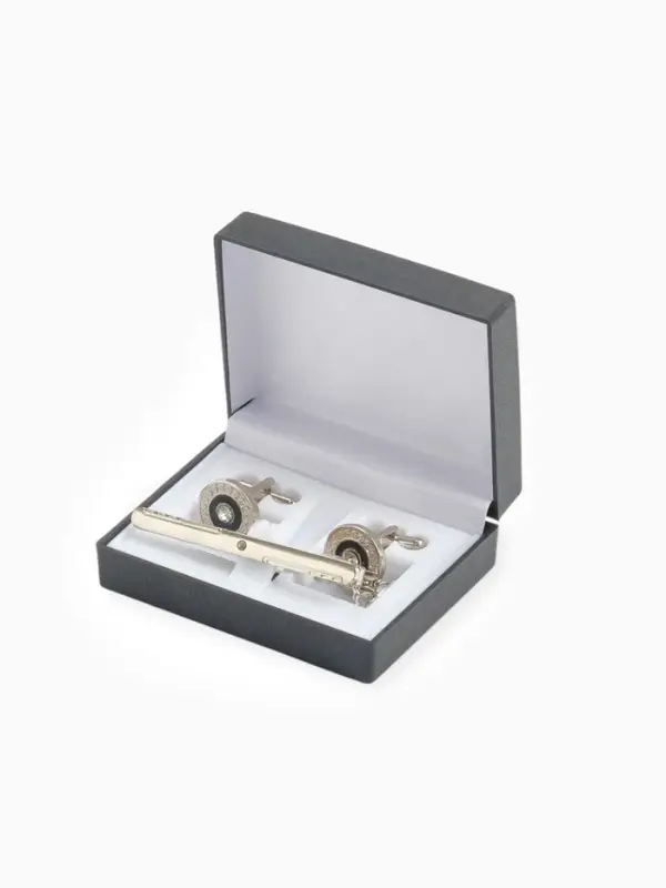 Набор мужской медный &laquo;Запонки + Зажим для галстука&raquo;, круг с гравировкой, чёрно-белый в серебре