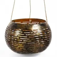 Подсвечник подвесной из кокоса, 14&times;14&times;10 см, чёрно-золотой