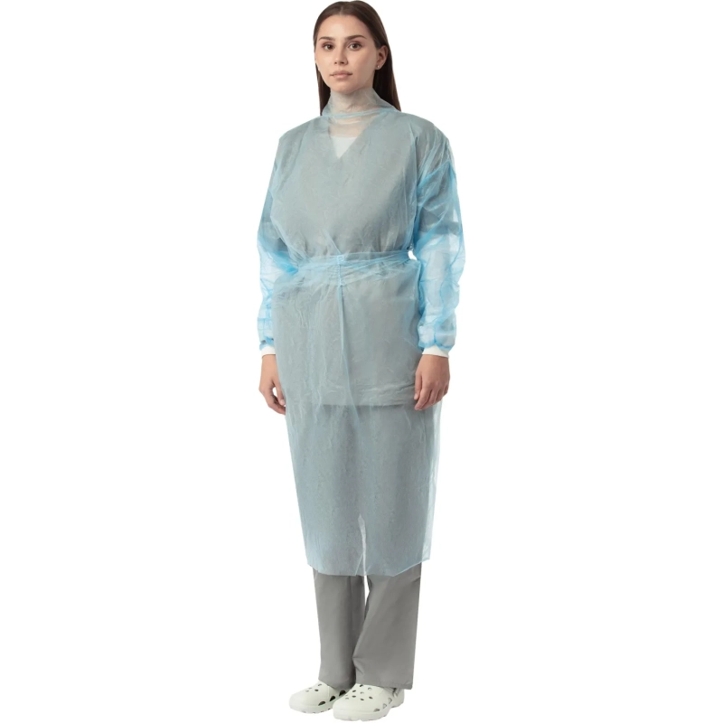 Халат н/с , на завязк, рук.манж, дл.110см, XL, пл 20, голуб, 10 шт/уп