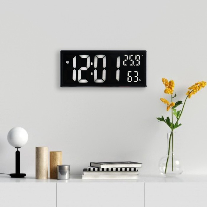 Часы электронные настенные, настольные, с будильником, 15 x 36 x 3 см, USB Часы электронные настенные, настольные, с будильником, 15 x 36 x 3 см, USB