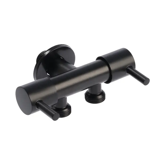 Кран двойной ZEIN engr, 1/2" &times; 1/2", два вентиля, кран-букса керамика, нерж. сталь, черный