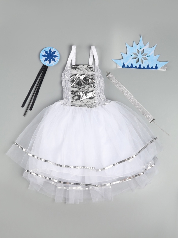 Карнавальный костюм  Карнавальный костюм "Снежная принцесса" рост 104-134 см, платье, чокер, корона, палочка