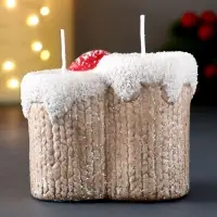 Подсвечник со свечами &laquo;Дед Мороз в бежевом кафтане&raquo;, на 2 свечи, керамика, 7.5&times;5.5&times;6.5 см, МИКС