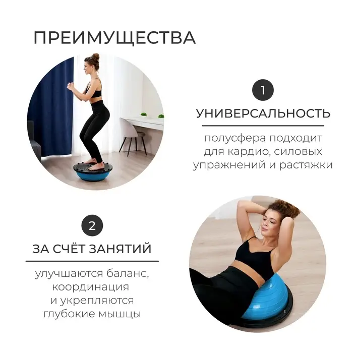 Полусфера BOSU гимнастическая ONLYTOP, с насосом, 46&times;20 см, синяя