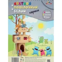 Картон цветной, белый и поделочный А4 &laquo;Картонный домик&raquo;, 12 листов, 10 цветов, на гребне
