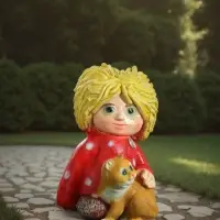 Садовая фигура из полистоуна &laquo;Домовой с котом&raquo;, 39&times;26&times;28 см