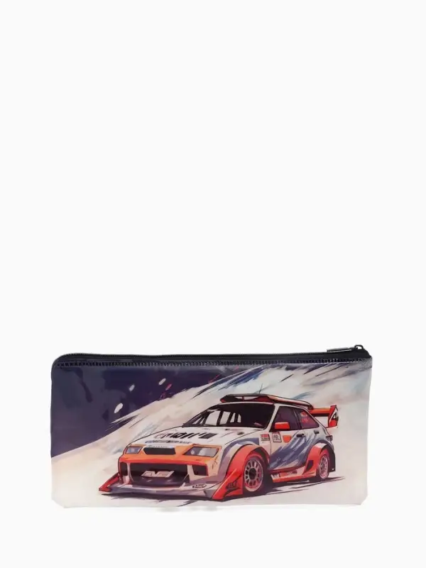 Косметичка-пенал на молнии, с изображением автомобиля, серая