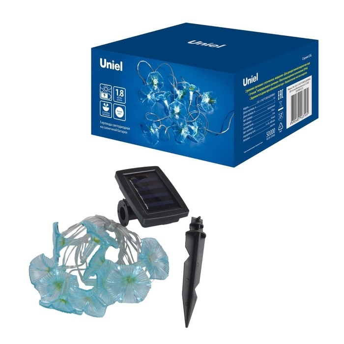 Садовая гирлянда на солнечной батарее «Вьюнок» Uniel, IP44, 1,8 м, белый