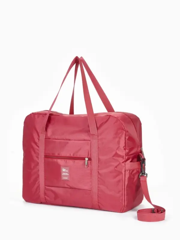 Сумка дорожная на молнии, 3 наружных кармана, держатель для чемодана, длинный ремень, бордовая